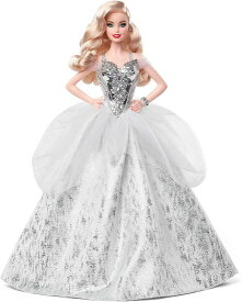 Barbie バービーシグネチャー2021ホリデードール（12インチ、ブロンドの波状の髪）シルバーガウン、人形スタンドと信頼性の証明書、6歳などへの贈り物