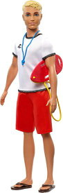 Barbie Life Buoy、Whistle、Blonde HairとTシャツ、赤い水泳のトランク、フリップフロップを着たKen LifeGuard人形、3-7歳のギフト