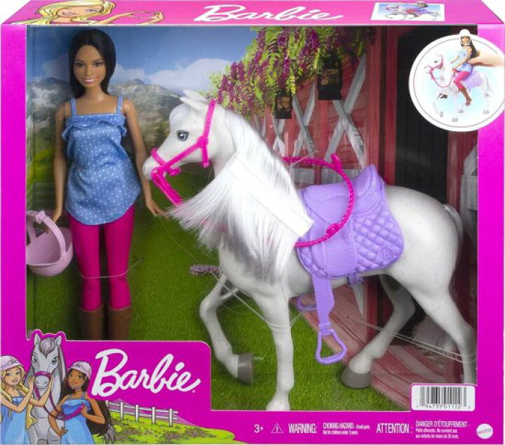 楽天市場】Barbie バービー人形と馬のプレイセット人形（ブルネットで 
