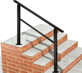Metty Metal Handrails for Outdoor Steps 4Ft Stair Handrail, Outdoor Stair Railing Fits 1 to 4 Steps, Wrought Iron Handrail for Concrete Steps, P