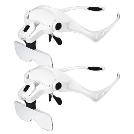 【送料無料】 2個セット ヘッドルーペ ルーペ メガネ LED ライト 付 拡大鏡 眼鏡の上から装着 ゴムバンド 倍率別5レンズ DIY 作業 精密作業 便利 RAILOUPE