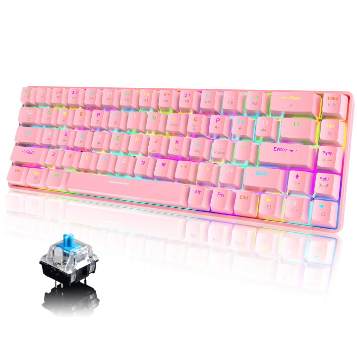 楽天市場 送料無料 ゲーミングキーボード ピンク かわいい テンキーレス メカニカル 60 68キー防衝突 ゲーム用キーボード メカニカルキーボード 青軸 18種類のrgbバックライト Type C 有線 防水 打ちやすい 英語配列 ピンク 青軸 Life World Store
