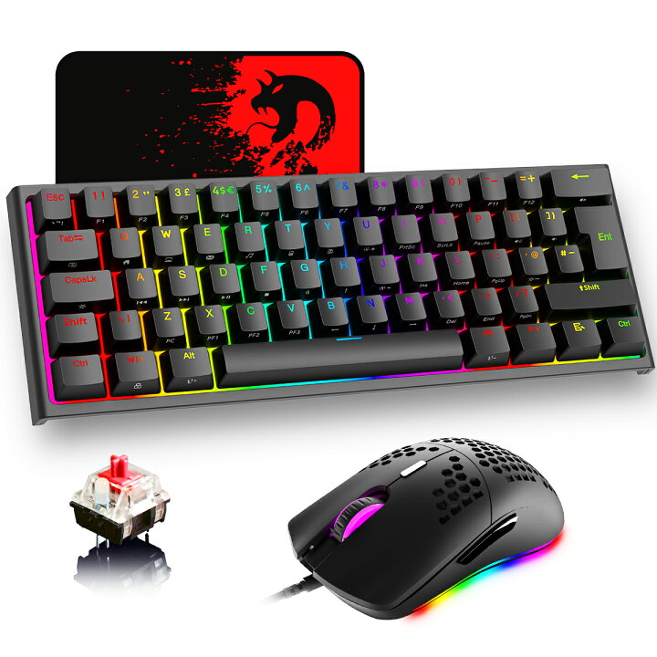 楽天市場 送料無料 ゲーミングキーボード マウスセット ゲーミングキーボード 赤軸 メカニカル テンキーレス 60 コンパクト 14種類のrgbバックライト 全キー防衝突 Type C 有線 英語配列 日本語取扱説明書付き ゲーミングマウス 軽量 100dpi マウスパッド付き