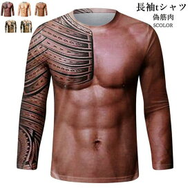 メンズ tシャツ 偽筋肉 新年会 偽腹筋 仮装 忘年会 グラマー男性 長袖 イケメン筋肉 おもしろ コスプレ マッチョ ハロウィン コスプレ 筋肉服 仮装 お祭り 宴会