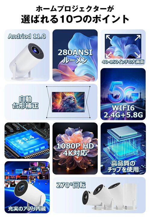 楽天市場】プロジェクター 家庭用 16000LM 1080P Wi-Fi6 4K対応 