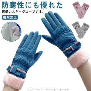 【送料無料】レデイーズ スキーグローブ 冬用 防寒 スノーボード スノボ 手袋 おしゃれ かわいい リボン 撥水加工 防水 防風 裏起毛 裏フリース 暖かい スキーウェア スマホ対応 アウトドア