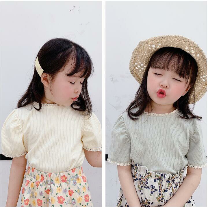 楽天市場 メール便 半袖tシャツ ベビー服 キッズ服 子供服 女の子 夏服 トップス パフスリーブ バルーンスリーブ 可愛い レース 80cm 90cm 100cm 韓国 韓国ファッション 双子コーデ ふたご専門通販 双子専門通販 World Twins