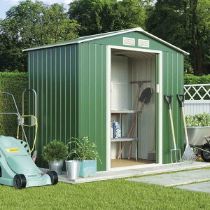 屋外用金属製収納小屋 鍵付き防水設計 自転車、芝刈り機、バーベキュー用のスチール製ガーデン小屋 雨水排水用の傾斜屋根 亜鉛メッキ鋼構造