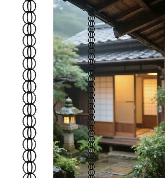 【店舗の人気商品!】レインチェーン チェーンリンク 側溝と縦樋用リングレインチェーン、裏庭寺院ヴィラレインダイバーター、装飾レインベル、ブラック