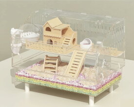 【ポイント2倍!5月限定!店舗の人気商品!】ハムスターケージ 透明 アクリル 2階建て 47x30x37.3cm ハムスターハウス 小動物 広い空間 持ち運びやすい 通気穴いっぱい お掃除しやすい 給水ボトル 回し車 お風呂 など 組み立てが簡単