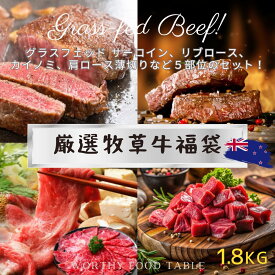 【 自然育ち完全放牧の牧草牛 厳選グラスフェッドビーフ 福袋 お楽しみ5種類 1.8Kg 詰合わせ 】 ニュージーランド産 シルバーファーンファームス 牛肉 赤身 オメガ3 成長促進ホルモン剤不使用 抗生物質不使用 プレミアムグレード