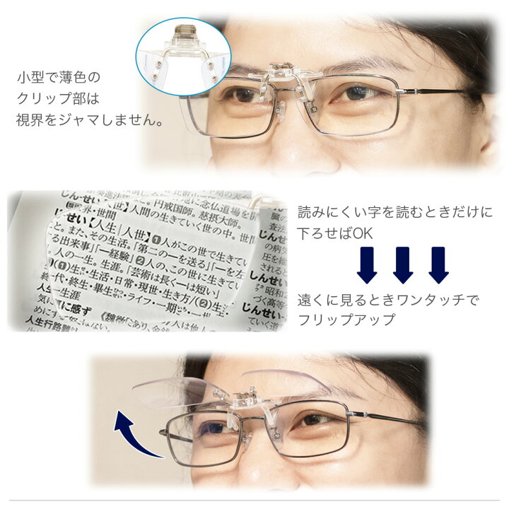 楽天市場 老眼鏡 クリップ式 メガネの上から老眼鏡 前掛け老眼鏡 クリップオン クリップアップ スクエア ブルーライトカット Uvカットメンズ レディース シニアグラス Diy 園芸 釣り 裁縫 ホビー 料理 軽量 コンパクト 1 5 2 0 2 5 3 0 3 5 4 0 一般医療