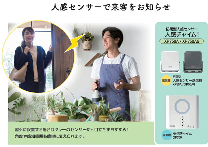 楽天市場】ワイヤレス 人感センサーチャイムセット XP750AG グレー色 