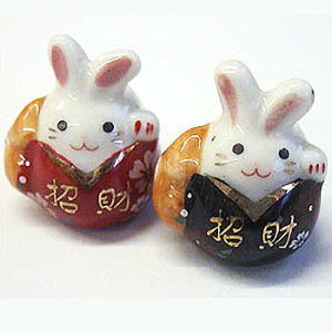 陶玉ビーズ☆うさぎのお内裏様とお雛様☆ペアでかわいい!