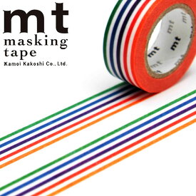 マスキングテープ mt カモ井加工紙 mt for kids カラフル・ボーダー （15mmx7m ミニ紙管） MT01KID003・1巻