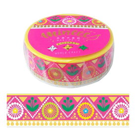 マスキングテープ ワールドクラフト ミンイー 民族衣装柄 Blossom Pink ブロッサムピンク MZMT15-007(15mm×5m)