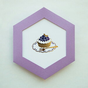 メッセージカードROKKAKU フタバROKKAKU CARD ごほうびスイーツ ブルーベリータルト箔押し R003240 5六角形カード 封筒付き 飾れる カード