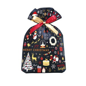 ギフトラッピングバッグ 包む 不織布巾着バッグ 巾着 ミラクルクリスマス 400サイズ CD076