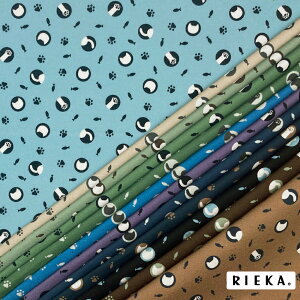 ねこみずたまminimini 国産オックス/ブロード/シーチング/ダブルガーゼ/ローン/11号帆布 RIEKA(動物柄/アニマル柄/水玉模様/ドット/猫/かわいい/おしゃれ/手芸生地/入園入学/雑貨小物)