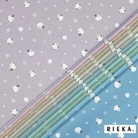 シマエナガと雪だるま 国産オックス/ブロード/シーチング/ダブルガーゼ/ローン/11号帆布 RIEKA（小鳥/雪の結晶/動物柄/アニマル柄/かわいい/おしゃれ/手芸生地/入園入学/雑貨小物）
