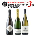 極上シャンパン＆カヴァ入り！世界の銘醸スパークリングワイン3本セット（シャンパン1本・スパークリングワイン2本） 送料無料 「3/25更新」