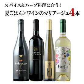 スパイス&ハーブ料理に合う！夏ごはん×ワインのマリアージュ4本セット（赤ワイン2・白ワイン2）ワインセット【12本単位のご購入で送料無料/ギフト・プレゼント対応可】【ギフト ワイン】【ソムリエ】