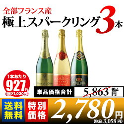 【送料無料】10周年記念特別セット!全部フランス産極上スパークリング3本セット送料無料スパークリングワインセット【ギフト・プレゼント対応可】【ギフトワイン】【ソムリエ】【楽ギフ_のし】【お中元】