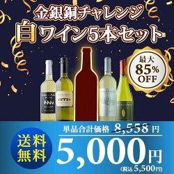 【送料無料】金銀銅チャレンジ白5本セット送料無料白ワインセット【ギフト・プレゼント対応可】【ギフトワイン】【ソムリエ】