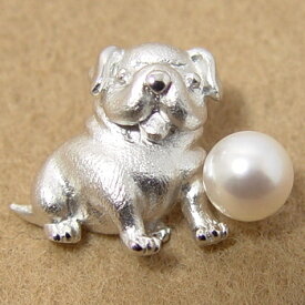 あこや真珠 パールブローチ ≪パグ≫ ホワイト系 6.5-7.0mm BBB シルバー(silver) ピンブローチ 【受注発注品】[n5]（犬好き 戌年 干支プレゼント ギフトに） アクセサリー