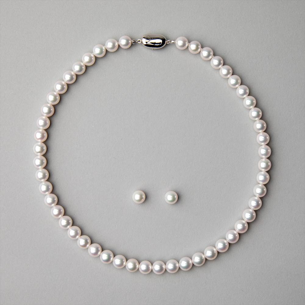 花珠真珠 ネックレス 2点セット 8.0-8.5mm ≪ハイクオリティ花珠≫ 高品質 AAA 花珠鑑別書付 パールネックレス パールピアス イヤリング  [329][n2][80-4334]（真珠ネックレス アコヤ真珠 本真珠） | 真珠の卸屋さん