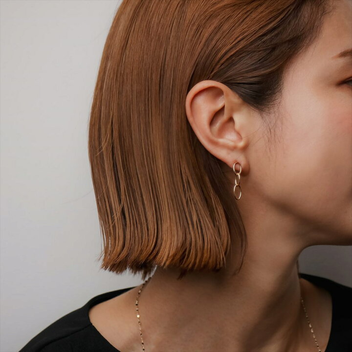 楽天市場】《lien》 3連オーバルチェーン ピアス K18 18金イエロー 