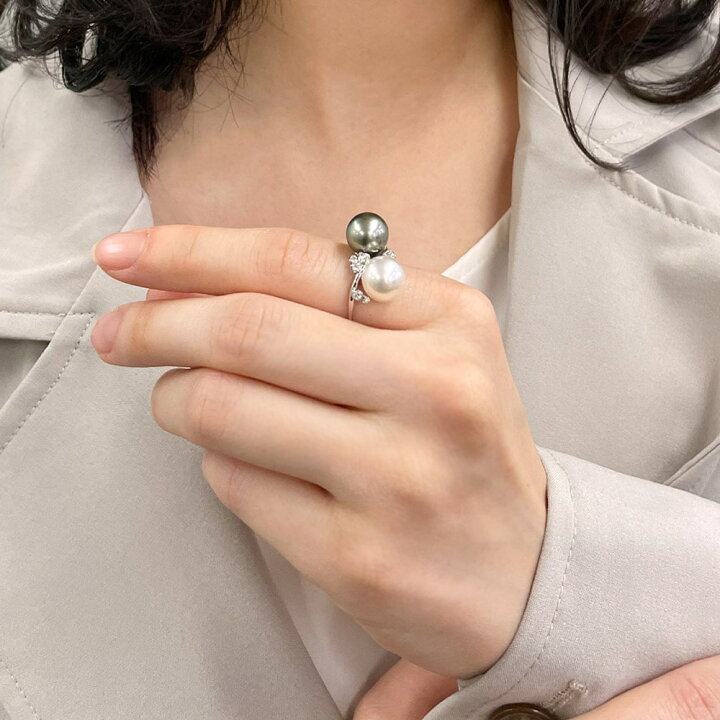 楽天市場】《LUXE》 あこや真珠/タヒチ黒蝶真珠 リング 9mmUP K18WG  