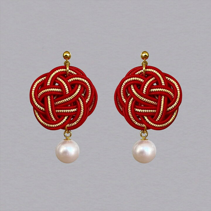 楽天市場】【P-dot】あこや真珠 水引ピアス 7.5-8.0mm SILVER 赤×金 