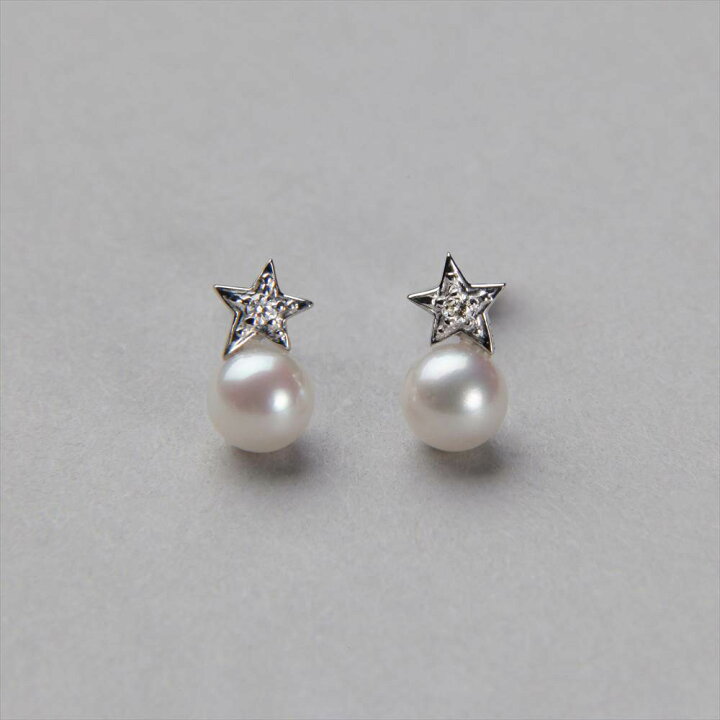 楽天市場】あこや真珠 ダイヤ パールピアス 4.5-5.0mm K18WG スター  