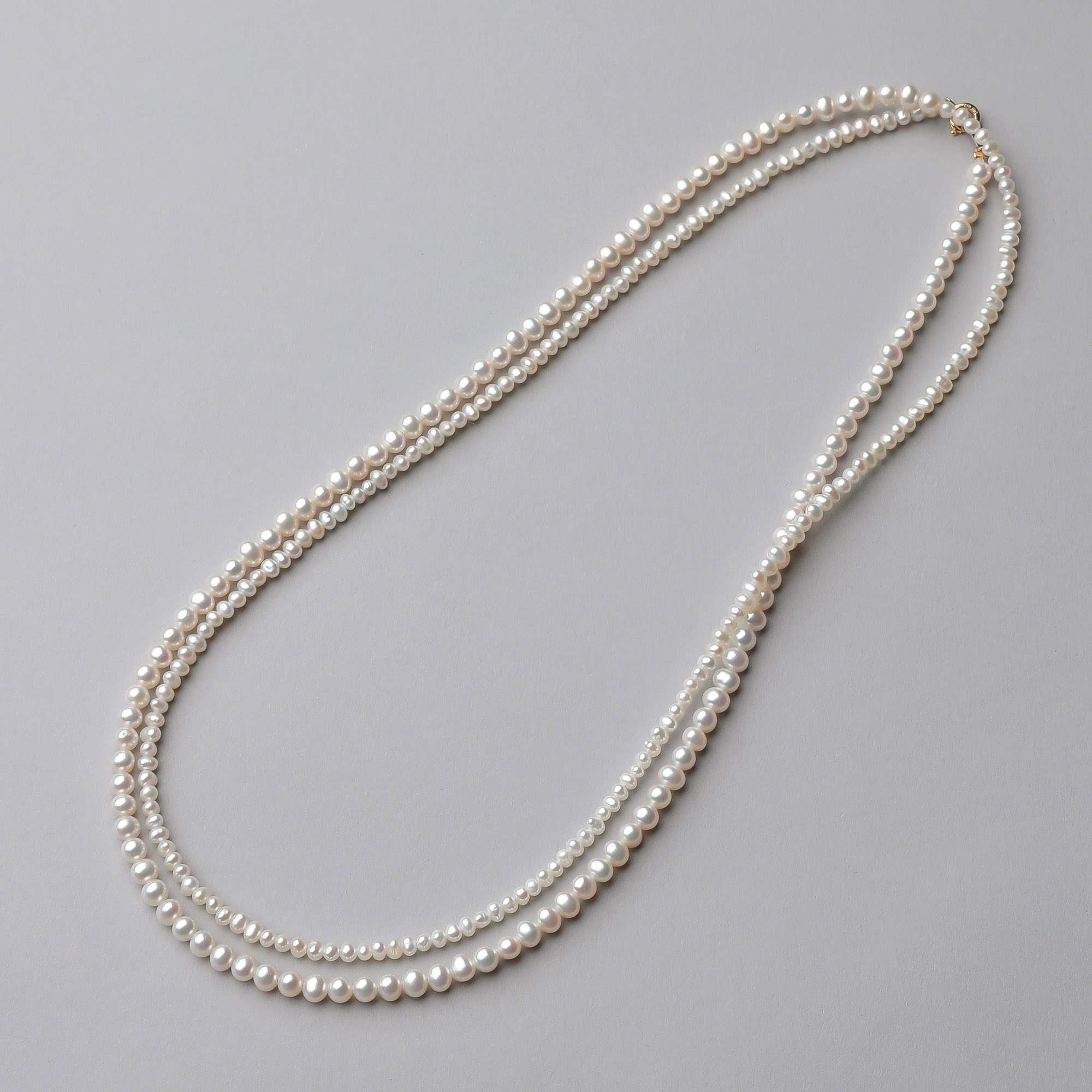 淡水真珠 ネックレス ホワイト 4.0-5.0/2.5-3.2mm ポテト シルバー925 ゴールドプレート [n2]淡水パール トレンド 重ね着け  2連 淡水パール トレンド 重ね着け 2連 | 真珠の卸屋さん