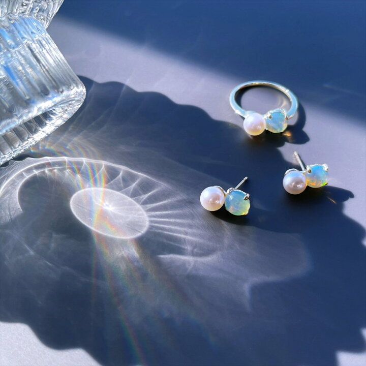 楽天市場】あこや真珠×オパール リング 5.5-6.0mm/6mmUP K10YG パール  