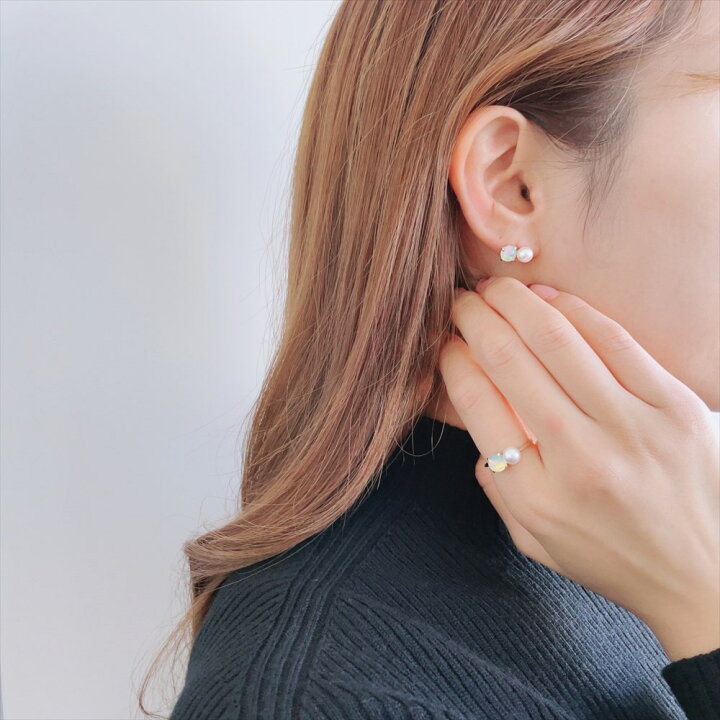 楽天市場】あこや真珠×オパール リング 5.5-6.0mm/6mmUP K10YG パール  