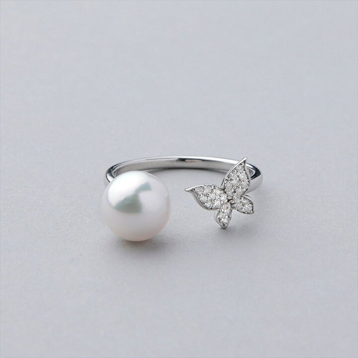 楽天市場】《petit amie》 あこや真珠 蝶 リング 7.5-8.0mm K18WG 