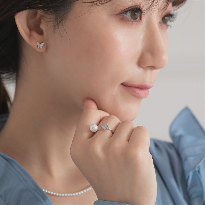 楽天市場】《petit amie》 あこや真珠 蝶 リング 7.5-8.0mm K18WG 