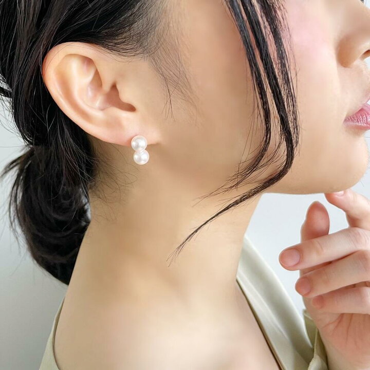 楽天市場】《Carina》 あこや真珠 2粒ピアス 7.5-8.0mm K18YG パール  