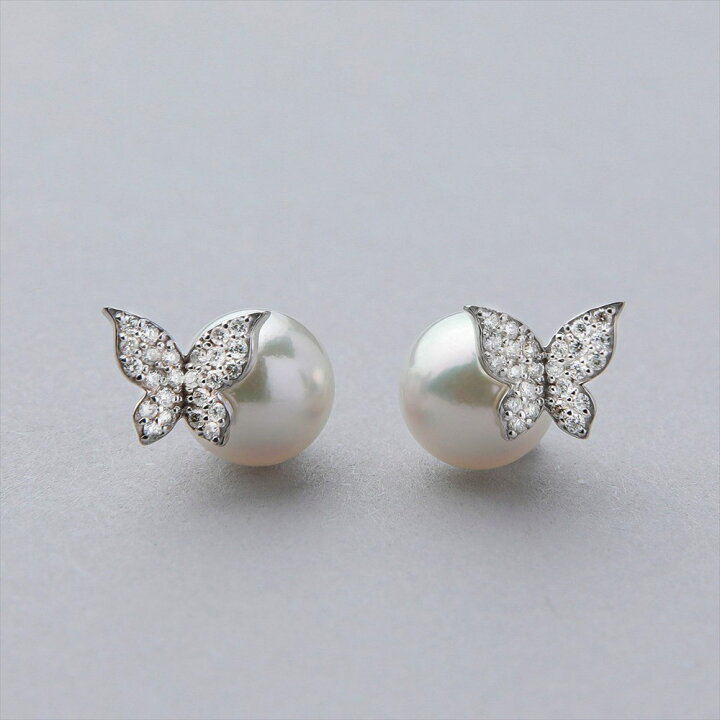 楽天市場】《petit amie》 あこや真珠 蝶 ピアス 7.5-8.0mm K18WG  