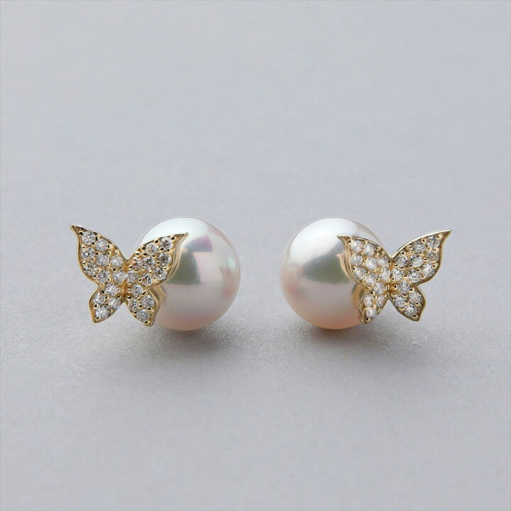 楽天市場】petit amie あこや真珠 蝶 ピアス 7.5-8.0mm K18YG パール 