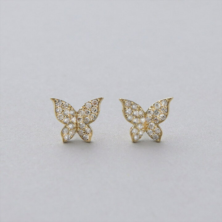 楽天市場】ダイヤモンドピアス 蝶 K18 イエローゴールド 0.08ct×2 [n2  