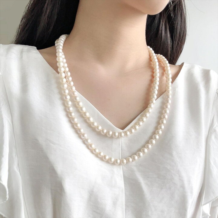 楽天市場】淡水真珠 ロングネックレス 7-8mm 120cm パールネックレス 