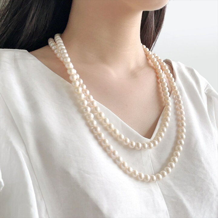 楽天市場】淡水真珠 ロングネックレス 7-8mm 120cm パールネックレス 