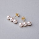 《Carina》 あこや真珠 トリプルパール ピアス　5.0-6.0mm K14WG/K18YG 3粒 連結 パールピアス 普段使い カジュアル【人気商品】《Debut》