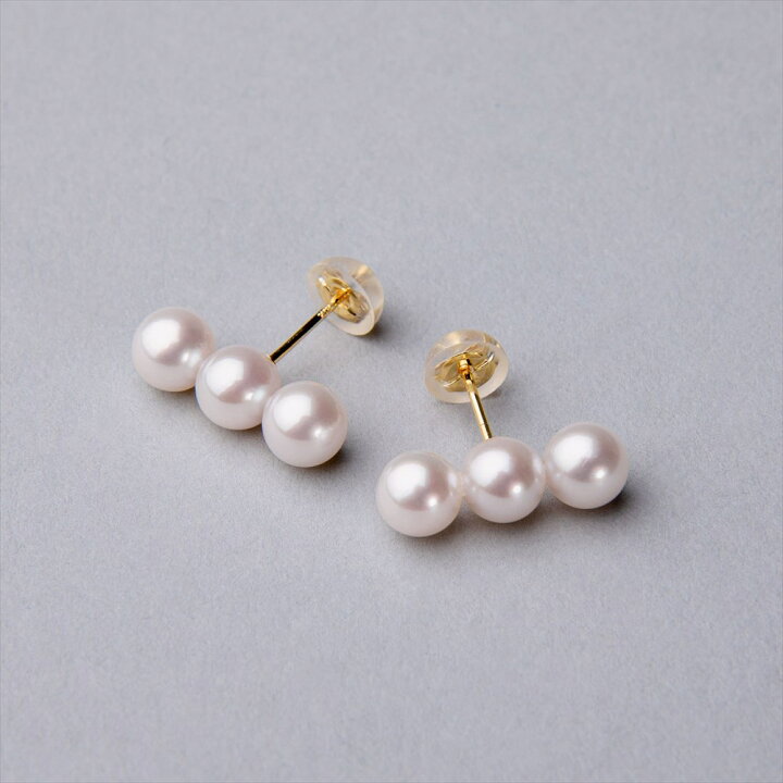 楽天市場】《Carina》 あこや真珠 3粒ピアス 5.0-6.0mm K14WG/K18YG 