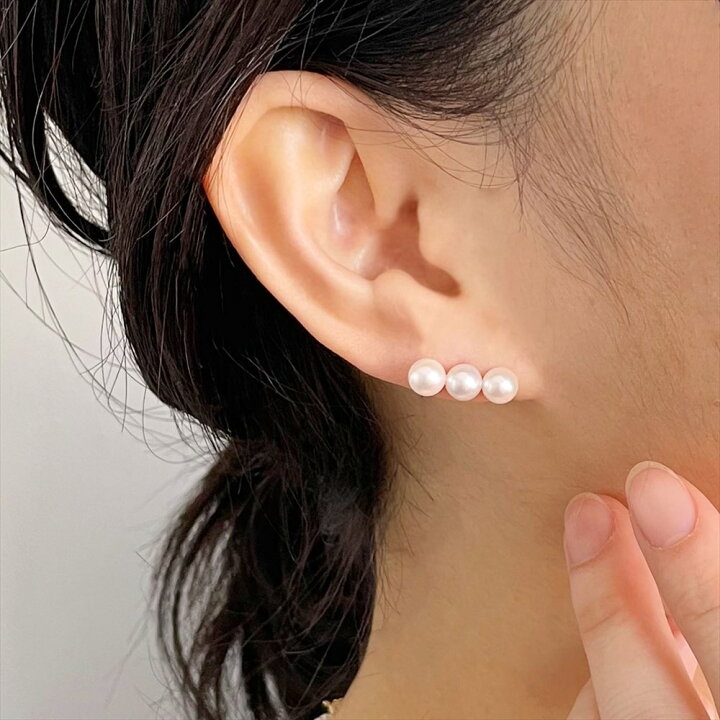 楽天市場】《Carina》 あこや真珠 3粒ピアス 5.0-6.0mm K14WG/K18YG 