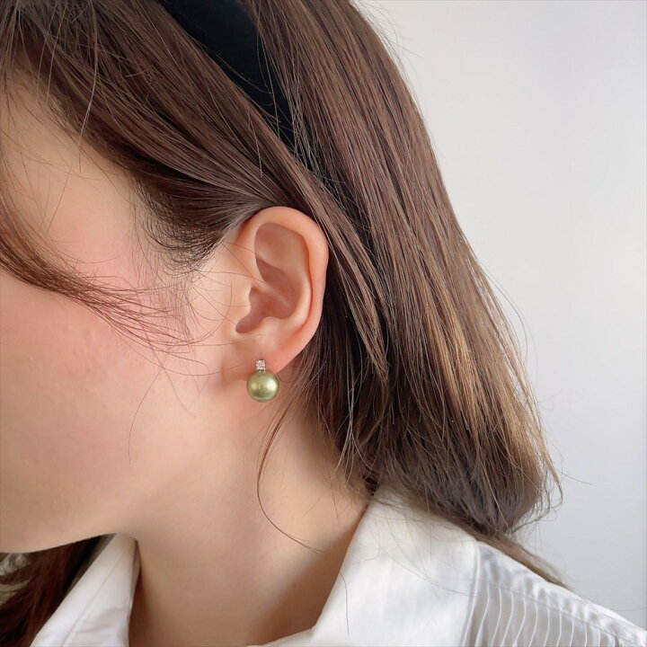 楽天市場】《Pistachio》 タヒチ黒蝶真珠 ダイヤピアス 10mm K18WG/YG 