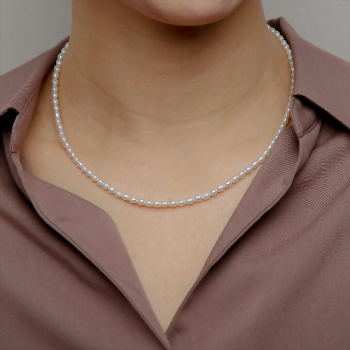 楽天市場】淡水真珠 ネックレス 3.5-4.0mm ライス バロックパール 